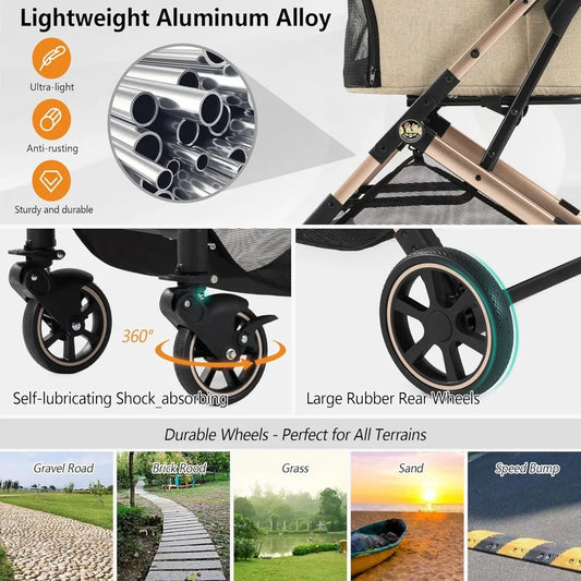 Medium Dog Stroller for Pets Up to 55lbs, Lightweight Aluminum Frame, One Click Folding, Large Cat Stroller