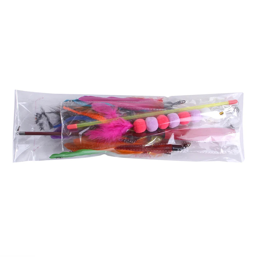 Cat Wand and Toy Feather Toy, Interactive Cat Toy, Fuzzy Wand and Feathers, Teaser Refills, 1 PC, 8 PCs