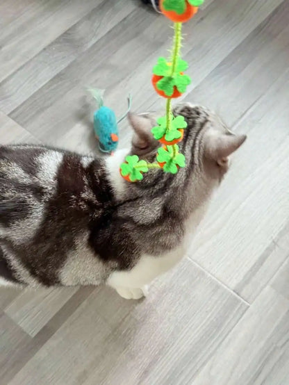 2pcs Colorful Cat Teaser Wands With Bells Interactive Plush Ball Toys For Adult Cats