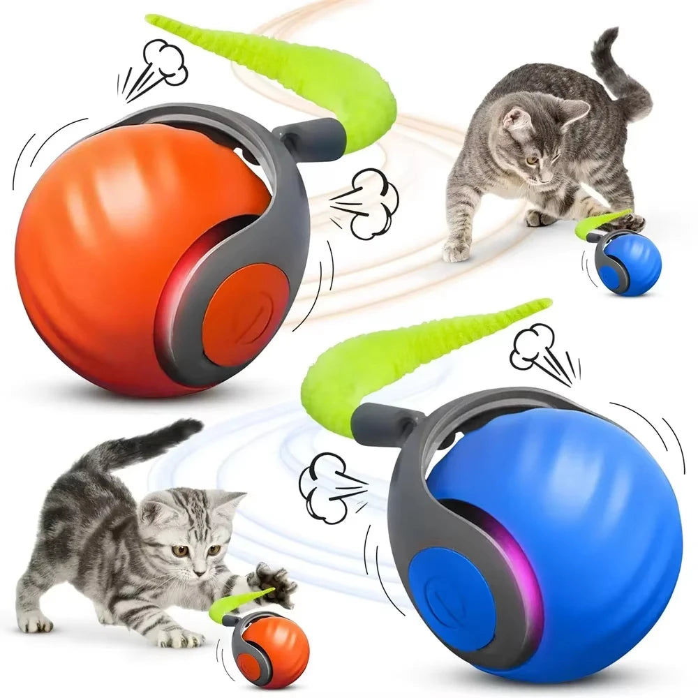 Cats Interactive Ball Toys Automatic Rolling Ball with Faux Tail USB Rechargeable SmartElectric Pet Toy for Teaser and Training