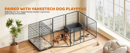 Yah 42in Double Door Dog Crate with Divider,Collapsible Metal Kennel with Removable Tray for Large Dogs Portable Travel,Black