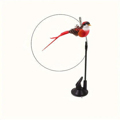 Cat Teaser Toy Wand Cat Toy Removable Suction Double Simulated Chirping Bird Game 2 In 1 For Weight Management Agility Training