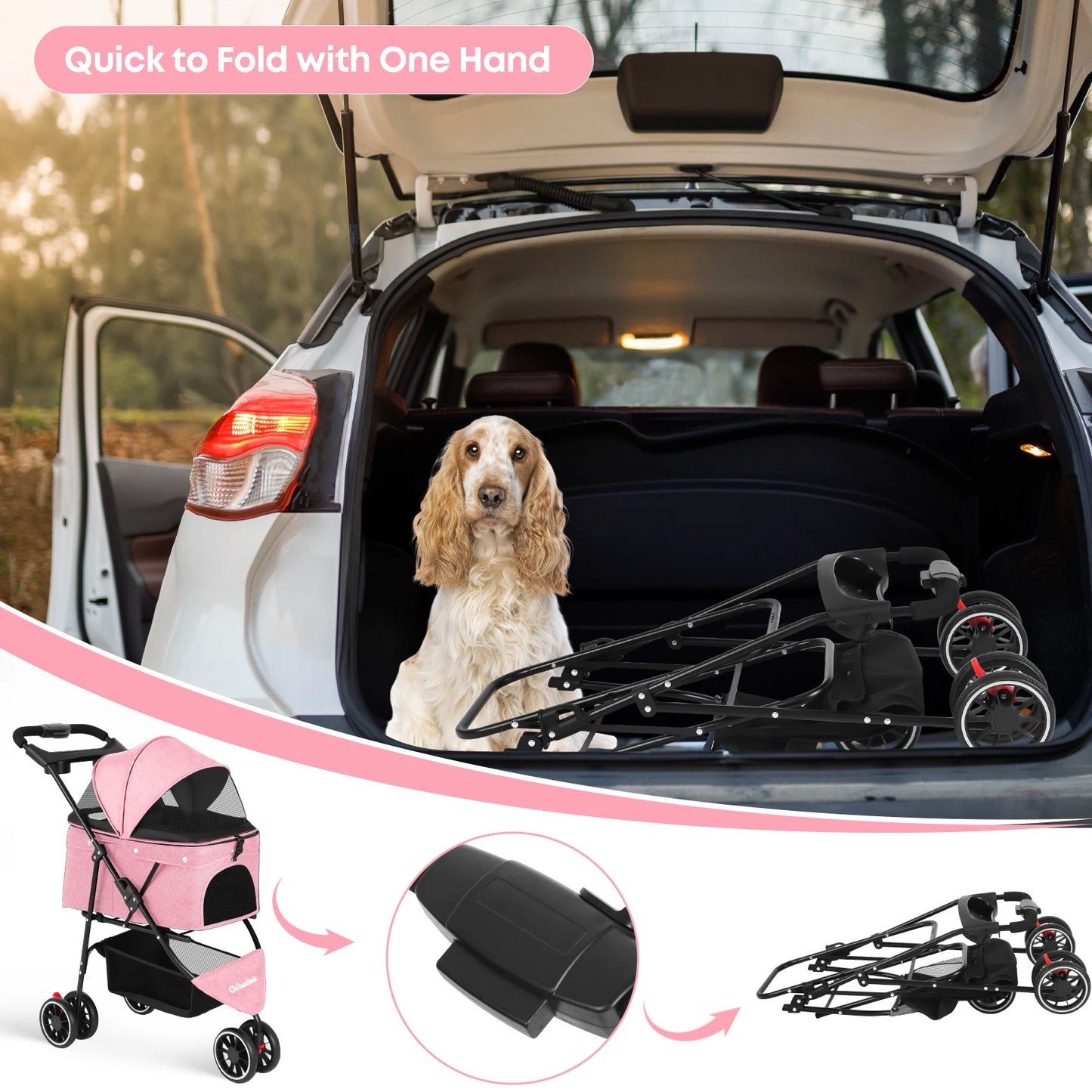 Pet Stroller For Small Puppy Dogs & Cats Travel Portable Dog Stroller  Foldable Dog Cat Carrier Strolling