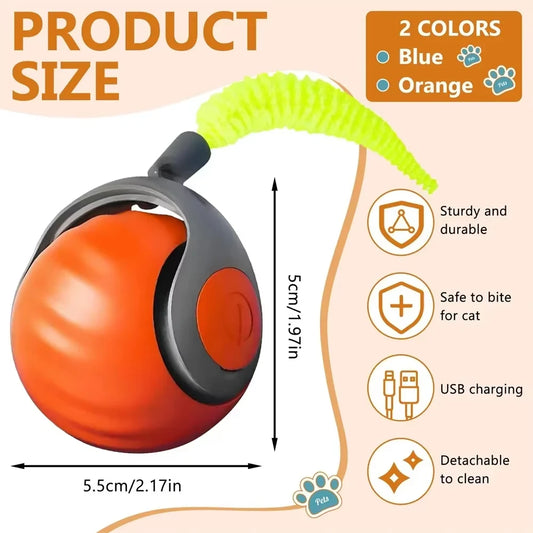Cats Interactive Ball Toys Automatic Rolling Ball with Faux Tail USB Rechargeable SmartElectric Pet Toy for Teaser and Training
