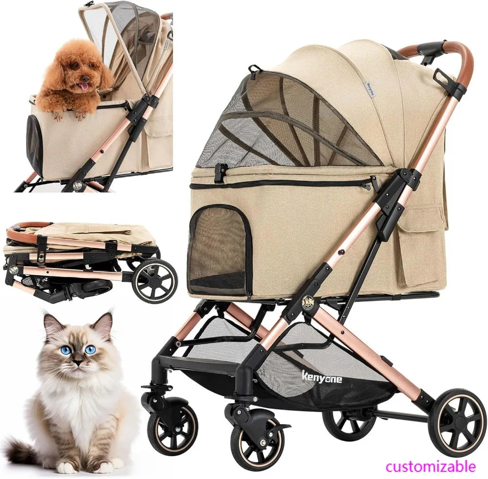 Medium Dog Stroller for Pets Up to 55lbs, Lightweight Aluminum Frame, One Click Folding, Large Cat Stroller