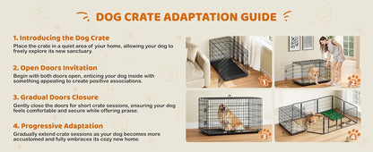 Yah 42in Double Door Dog Crate with Divider,Collapsible Metal Kennel with Removable Tray for Large Dogs Portable Travel,Black