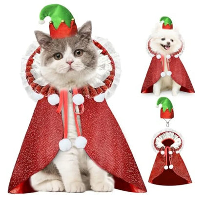 Pet Halloween Costume with Hat, Dog Clothes Cosplay Wizard Cloak for Small Puppy Kitten Animal, Shiny Cat Outfit Suit for Party