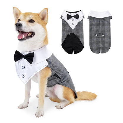 Dog Tuxedo Dog Suit and Bandana Set, Dogs Tuxedo Wedding Party Suit, Dog Prince Wedding Bow Tie Shirt Formal Dog Wedding Attire