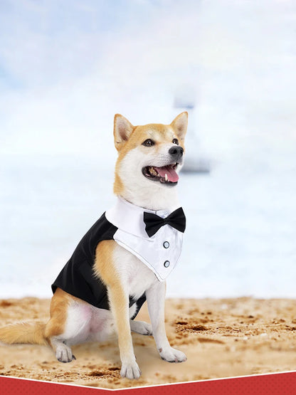 Dog Tuxedo Dog Suit and Bandana Set, Dogs Tuxedo Wedding Party Suit, Dog Prince Wedding Bow Tie Shirt Formal Dog Wedding Attire