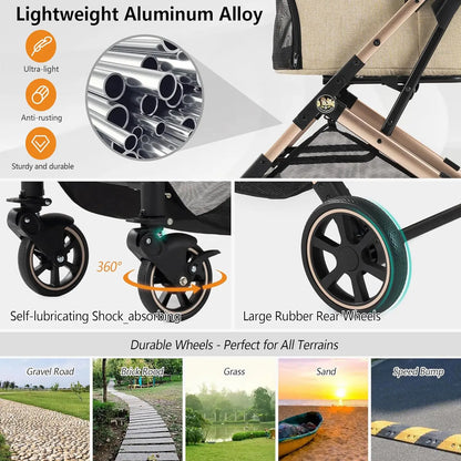 Medium Dog Stroller for Pets Up to 55lbs, Lightweight Aluminum Frame, One Click Folding, Large Cat Stroller