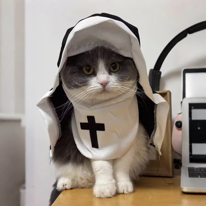 Halloween Cats Nun Costume Jesus Cross Print Kitty Clothes for Small Dogs Funny Cute Dress Up Party Pet Overalls Cat Accessories