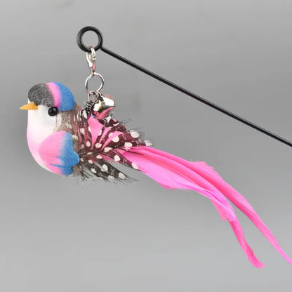 Cat Teaser Toy Wand Cat Toy Removable Suction Double Simulated Chirping Bird Game 2 In 1 For Weight Management Agility Training