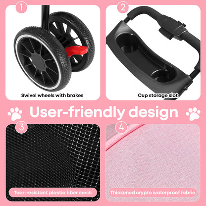 Pet Stroller For Small Puppy Dogs & Cats Travel Portable Dog Stroller  Foldable Dog Cat Carrier Strolling