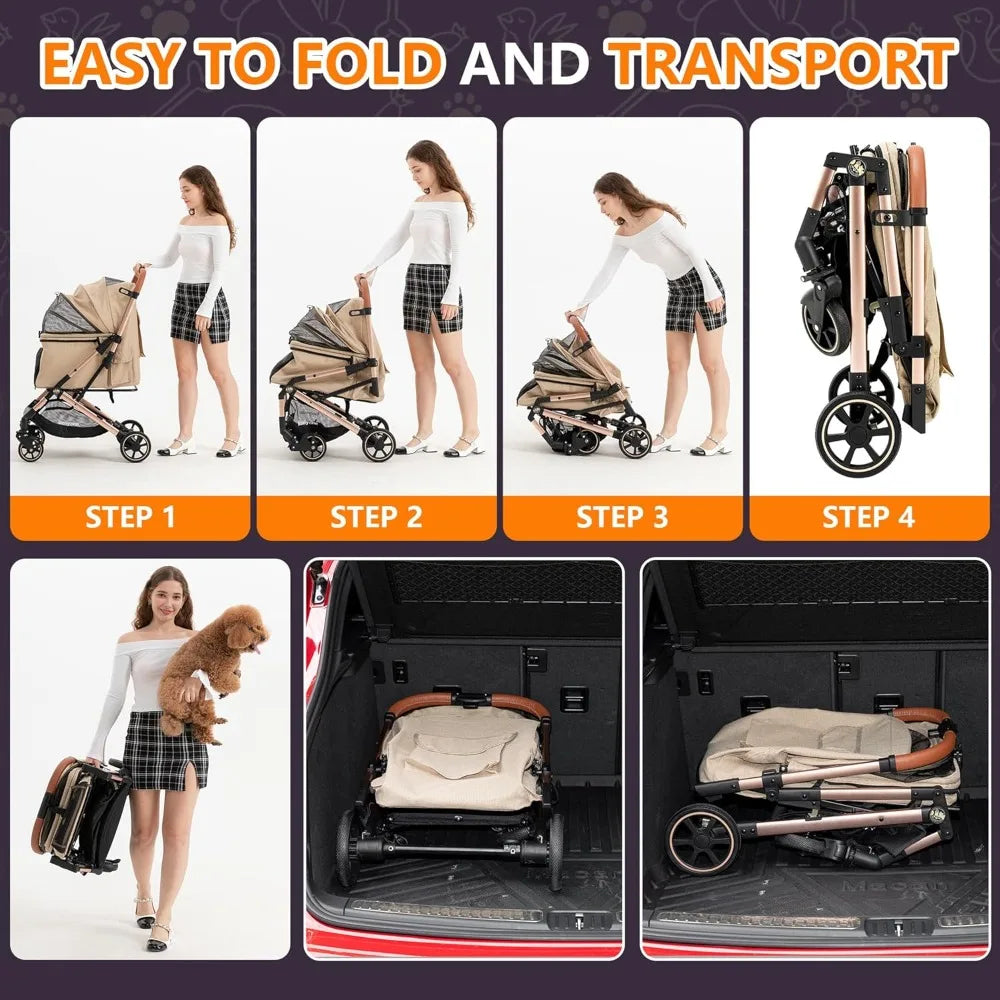 Medium Dog Stroller for Pets Up to 55lbs, Lightweight Aluminum Frame, One Click Folding, Large Cat Stroller