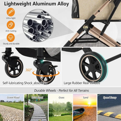 Medium Dog Stroller for Pets Up to 55lbs, Lightweight Aluminum Frame, One Click Folding, Large Cat Stroller