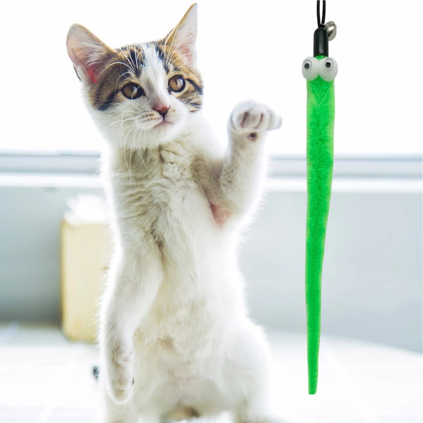 Cat Wand and Toy Feather Toy, Interactive Cat Toy, Fuzzy Wand and Feathers, Teaser Refills, 1 PC, 8 PCs