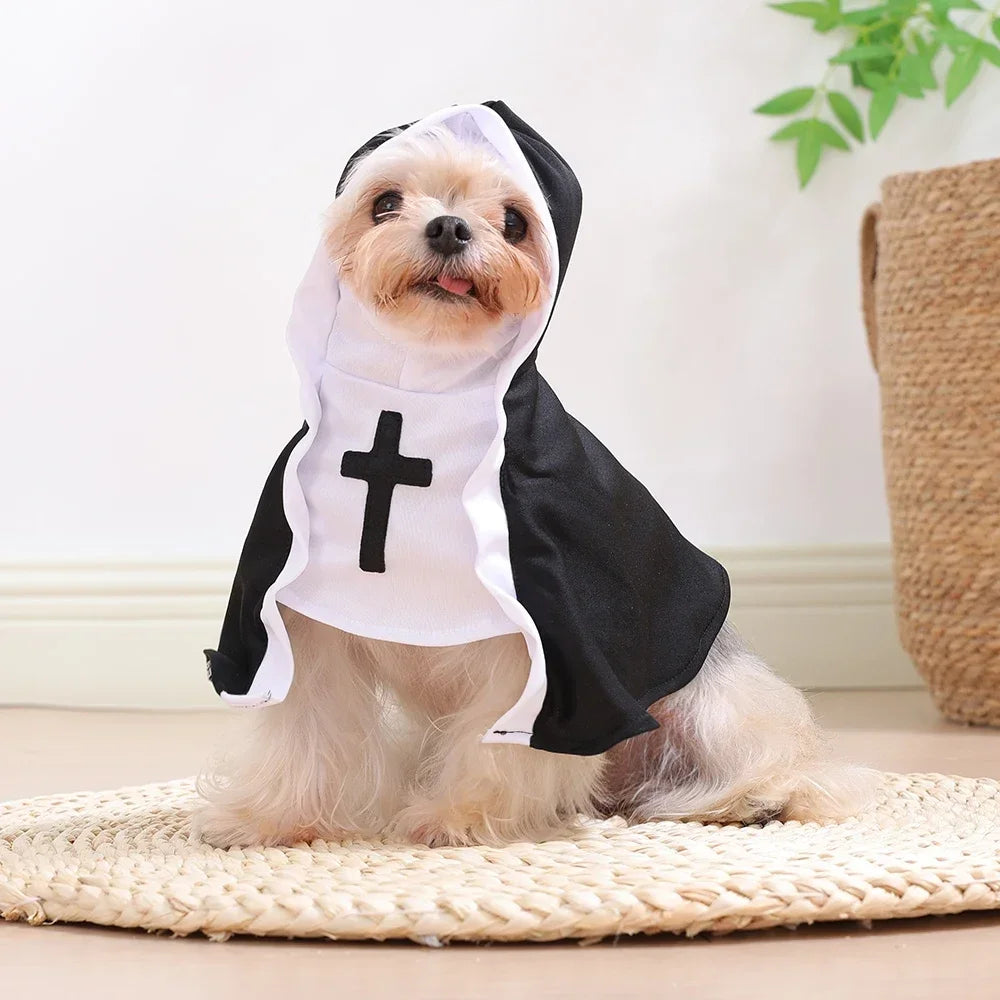 Halloween Cats Nun Costume Jesus Cross Print Kitty Clothes for Small Dogs Funny Cute Dress Up Party Pet Overalls Cat Accessories