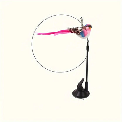 Cat Teaser Toy Wand Cat Toy Removable Suction Double Simulated Chirping Bird Game 2 In 1 For Weight Management Agility Training