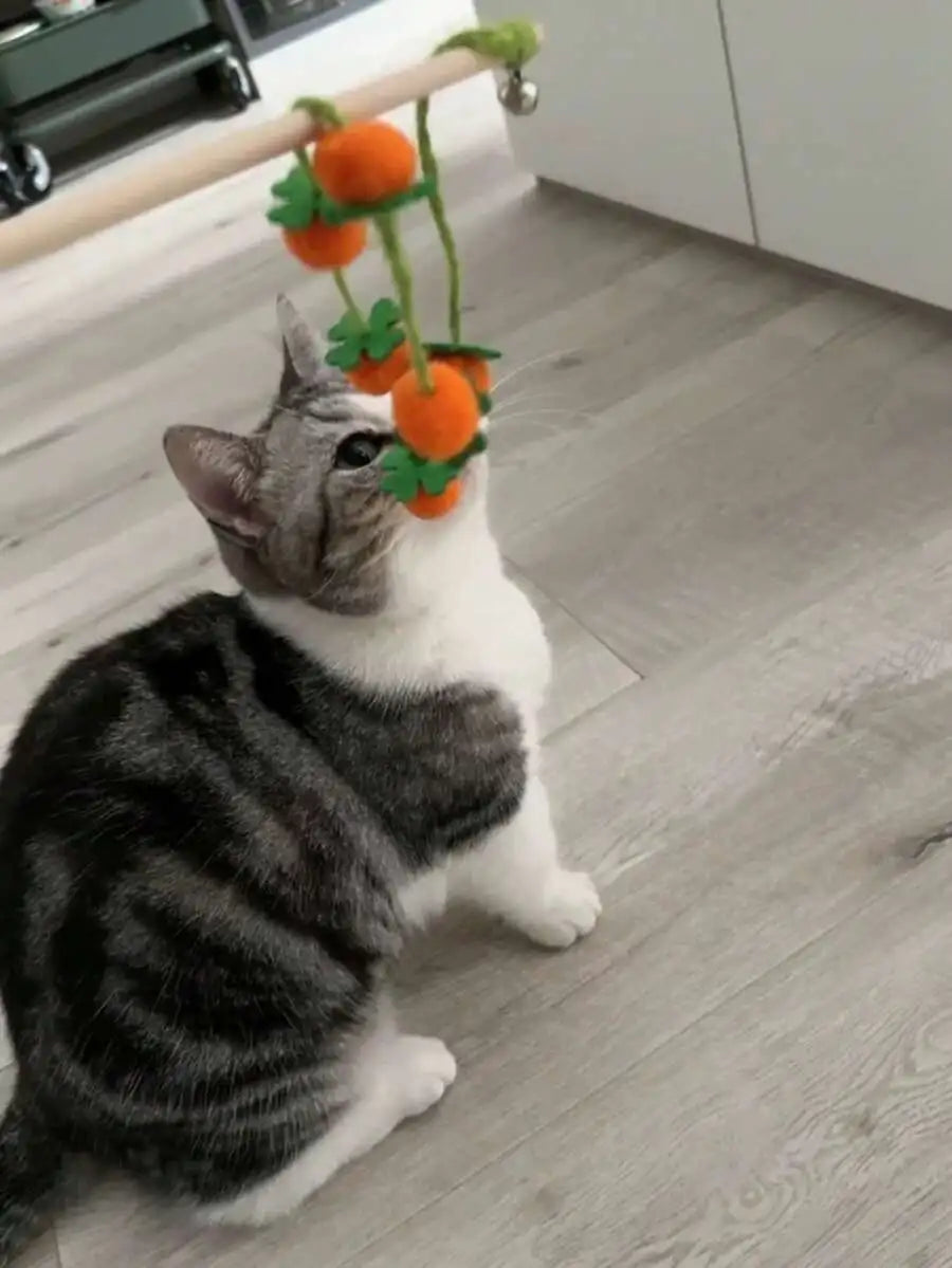 2pcs Colorful Cat Teaser Wands With Bells Interactive Plush Ball Toys For Adult Cats