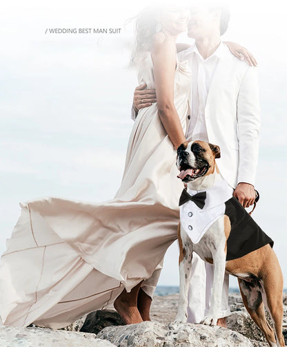Dog Tuxedo Dog Suit and Bandana Set, Dogs Tuxedo Wedding Party Suit, Dog Prince Wedding Bow Tie Shirt Formal Dog Wedding Attire