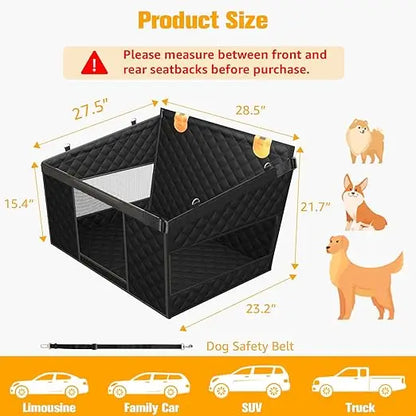 Large Dog Car Seat Back Seat Extender for Dogs with 3 Mesh Windows, Waterproof Medium Carseat for Dogs with 4-Splice Hard Bottom