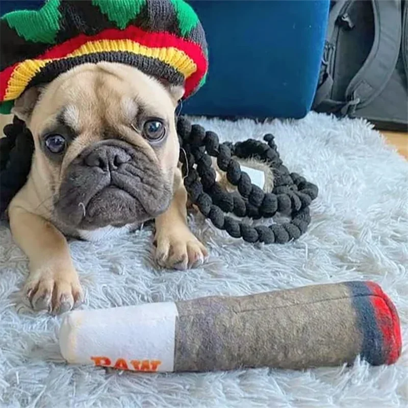 Funny Interactive Dog Toys Cigar Design Plush Squeaky Pet Toys Grinding Teeth Creative Chew Cool Stuffed Gifts for Dog Birthday