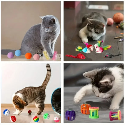 56pcs/28pcs/14pcs Pet Kitten Toys Variety Cat Toy Combination Set Cat Toy Funny Cat Stick Sisal Mouse Bell Ball Cat Supplies