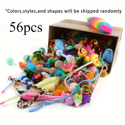 56pcs/28pcs/14pcs Pet Kitten Toys Variety Cat Toy Combination Set Cat Toy Funny Cat Stick Sisal Mouse Bell Ball Cat Supplies