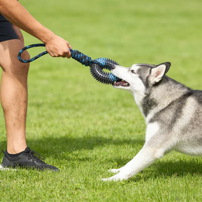 Spiked Ring & Rope Knot Tug Toy for Large Dogs: Interactive Chew for Golden Retrievers, Durable Pulling Game for Boredom Relief