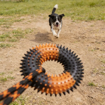 Spiked Ring & Rope Knot Tug Toy for Large Dogs: Interactive Chew for Golden Retrievers, Durable Pulling Game for Boredom Relief
